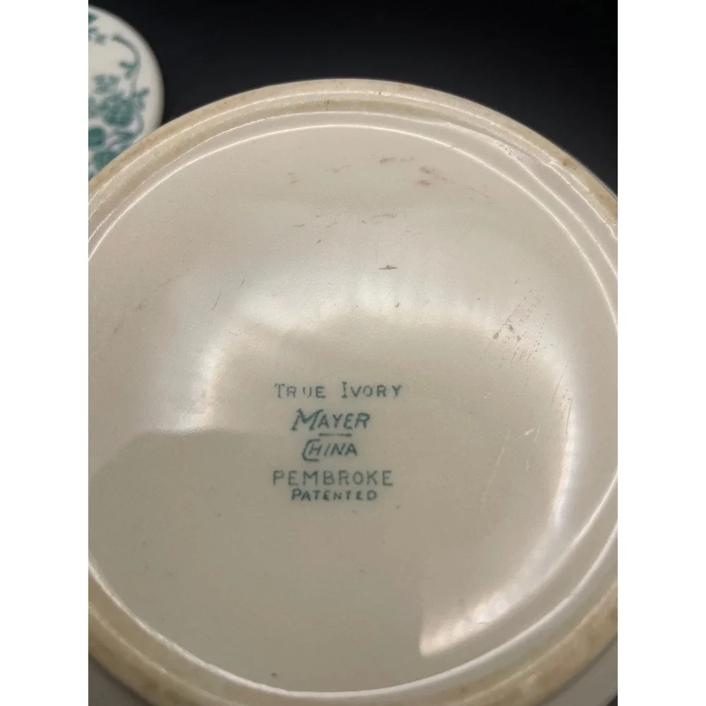 Vintage Mayer Pembroke Bowl Teal Green Ivy Floral Pattern with Lid READ